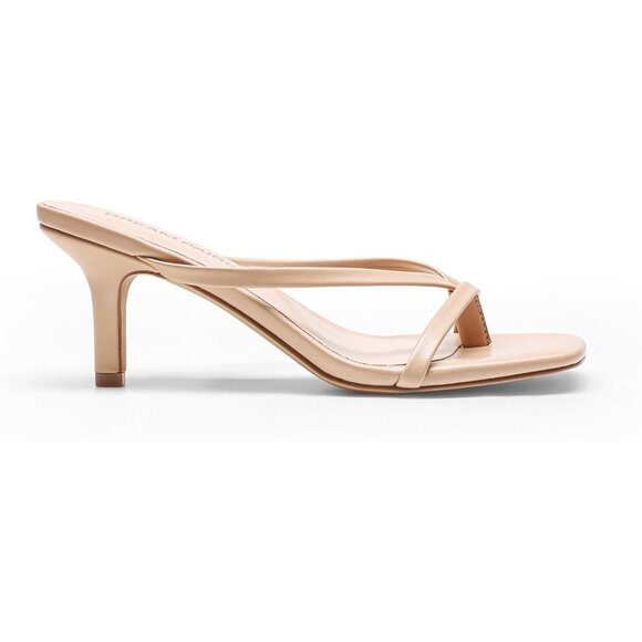 Dream Pairs Women Nude Faux Leather Open Square Toe Thong Heeled Sandals - Picture 2 of 7